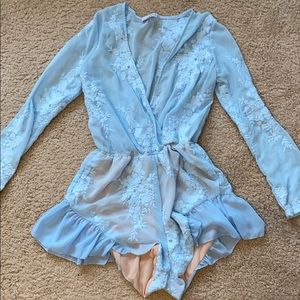 Lioness Light Blue Floral Lace Romper